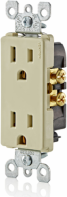 15 Amp Decora Duplex Outlet, 125 Volt, NEMA 5-15R, Grounding, Ivory