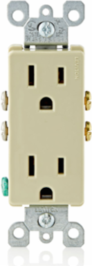 15 Amp Decora Duplex Outlet, 125 Volt, NEMA 5-15R, Grounding, Ivory