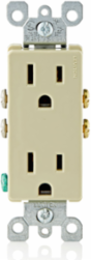 15 Amp Decora Duplex Outlet, 125 Volt, NEMA 5-15R, Grounding, Ivory