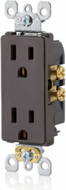 15 Amp Self-Grounding Duplex Outlet, NEMA 5-15R, Brown