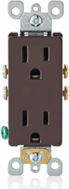 15 Amp Self-Grounding Duplex Outlet, NEMA 5-15R, Brown