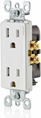 15 Amp Decora Duplex Outlet, Grounding, 125 Volt NEMA 5-15R, Durable Thermoplastic
