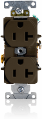 20 Amp Heavy-Duty Industrial Grade Duplex Receptacle Outlet, 125 Volt, Self-Grounding, Brown