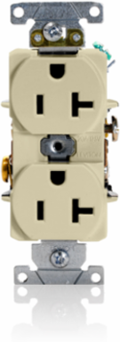 20 Amp Duplex Receptacle, Industrial Grade, Self-Grounding, PBT Body, 125 VAC