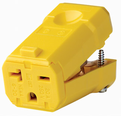 20 Amp 250 Volt Industrial Grade Straight Blade Connector, NEMA 6-20R