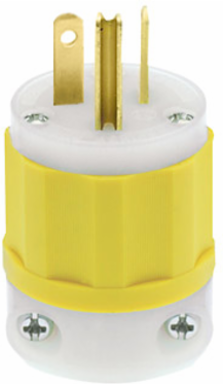 Industrial Grade 20 Amp 250 Volt Straight Blade Plug, NEMA 6-20P, Yellow-White