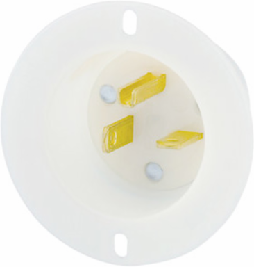 20 Amp Flanged Inlet Receptacle, 250 Volt, NEMA 6-20P, Back Wired, Nylon