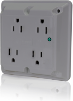 15 Amp Surge Protected Quadruplex Receptacle - 125 Volt, Industrial Grade, Gray