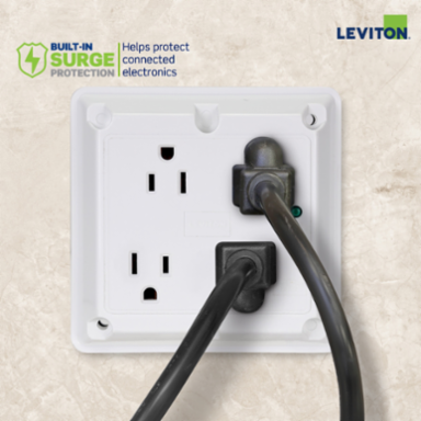 20 Amp 125 Volt Surge Protected Quadruplex Receptacle, Ivory, Industrial Grade
