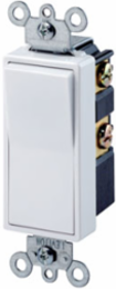 15 Amp, 120/277 Volt, Decora Rocker Lighted Handle - Illuminated OFF 4-Way AC Quiet Switch, Residential Grade, Grounding, Back Wired & Side Wired - Ivory NOTE: When connected to compact fluorescent lamps or LEDs, the bulb may flicker while switch is in the off position