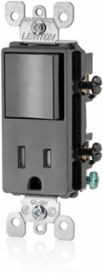 Decora Combination Switch & Outlet, 15 Amp, 120 Volt, Grounding, Black