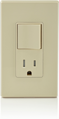 15 Amp Decora Combination Switch/Outlet, Grounding, Ivory, 120 Volt, UL/CSA Certified