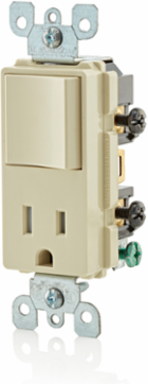 15 Amp Decora Combination Switch/Outlet, Grounding, Ivory, 120 Volt, UL/CSA Certified