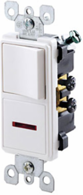 15 Amp Decora Neon Pilot Combination Switch, Side Wired, White