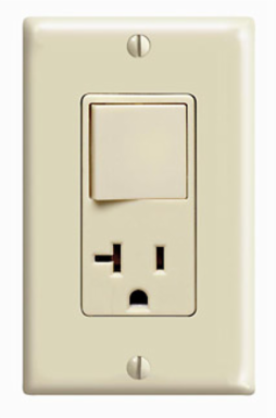 20 Amp Decora Single-Pole / 5-20R Outlet Combo Device, Ivory, UL/CSA Certified
