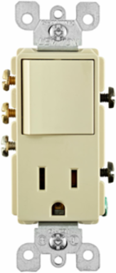 15 Amp Decora 3-Way / 5-15R Combination Switch & Outlet, Grounding, Ivory