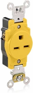 15 Amp Industrial Grade Single Receptacle Outlet, NEMA 6-15R, 250 Volt, Yellow