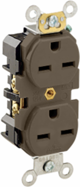 15 Amp Duplex Receptacle Outlet, Self-Grounding, 250 Volt, Industrial Grade, Brown