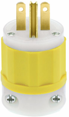 15 Amp 250 Volt Straight Blade Plug NEMA 6-15P, Yellow-White, Nylon Body