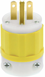 15 Amp 250 Volt Straight Blade Plug NEMA 6-15P, Yellow-White, Nylon Body