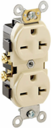 20 Amp Commercial Grade Duplex Receptacle, Self-Grounding, NEMA 6-20R, Ivory