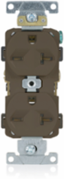 Commercial Grade 20 Amp Duplex Receptacle, Self-Grounding, NEMA 6-20R, Brown
