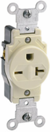 Commercial Grade 20 Amp Single Receptacle Outlet, NEMA 6-20R, Self-Grounding, Ivory
