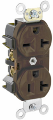 20 Amp Commercial Grade Duplex Receptacle, Dual Voltage 125/250 VAC, Self-Grounding