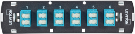 SDX Shuttered LC Fiber Adapter Plate, OM3/OM4, Duplex LC (Aqua), 12 Fibers, Zirconia Ceramic Sleeve
