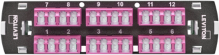 SDX Shuttered LC Fiber Adapter Plate, OM4, Quad LC (Heather Violet), 24 Fibers, Zirconia Ceramic Sleeve