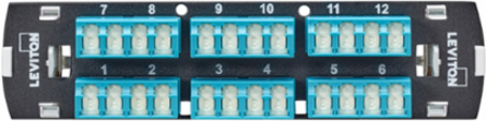 SDX Shuttered LC Fiber Adapter Plate, OM3/OM4, Quad LC (Aqua), 24 Fibers, Zirconia Ceramic Sleeve