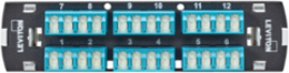 SDX Shuttered LC Fiber Adapter Plate, OM3/OM4, Quad LC (Aqua), 24 Fibers, Zirconia Ceramic Sleeve