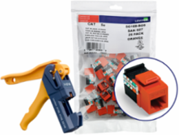 GIGAMAX Cat 5e QUICKPORT Jack 150-Pack, Orange, Punchdown, Tool Included