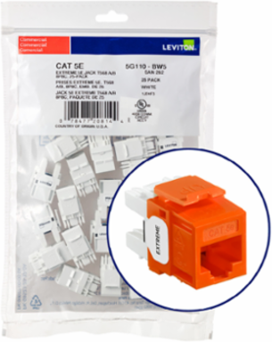 EXTREME Cat 5e QUICKPORT Jack, 180-Degree, 25-Pack, Orange