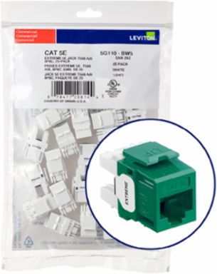EXTREME Cat 5e QUICKPORT Jack 25-Pack, Green, Punchdown Termination