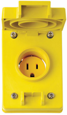 Wetguard Watertight Flip Lid Receptacle, 15A 125V, Nickel-Plated Brass, Yellow