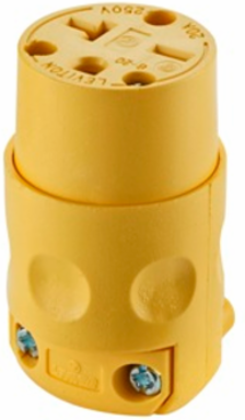 20 Amp NEMA 6-20R Grounding Connector, Yellow, PVC Body, 250 Volt