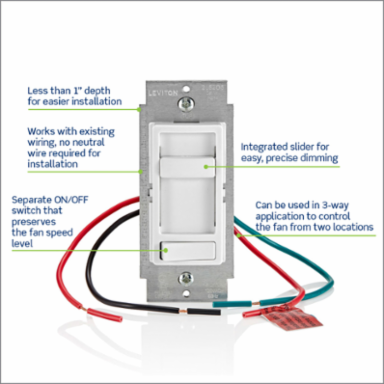 SureSlide Ceiling Fan Wall Switch, 1.5 Amp, Quiet 3-Speed, Ivory
