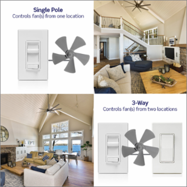SureSlide Ceiling Fan Control Switch, 1.5 Amp, Quiet, 3-Speed, Light Almond