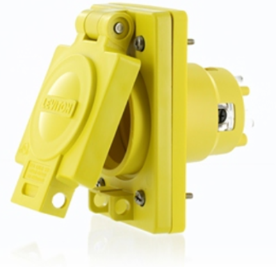 Wetguard Watertight Locking Inlet - 20A, 125V, NEMA L5-20, IP66 Rated, Yellow