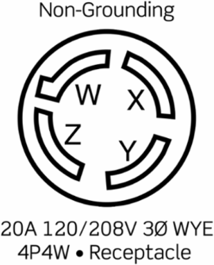 Wetguard Watertight Locking Receptacle 20 Amp 120/208 Volt 4P 4W Yellow
