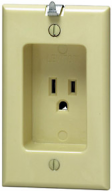 15 Amp 1-Gang Recessed Outlet with Wall Decor Hook, NEMA 5-15R, Ivory
