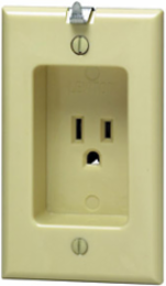 15 Amp 1-Gang Recessed Outlet with Wall Decor Hook, NEMA 5-15R, Ivory
