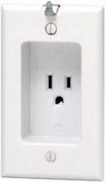 15 Amp 1-Gang Recessed Outlet with Clock Hanger Hook, Light Almond