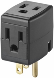 15 Amp Triple Outlet/Receptacle Plug-In Cube Adapter, Grounding, Black