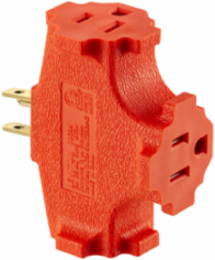 15 Amp 125 Volt NEMA 5-15R Grounded Single-to-Triple Adapter - Orange, Triple Tap