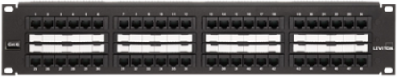 Cat 6 Flat Patch Panel, 48-Port, 2RU, Black, 110-Style Termination
