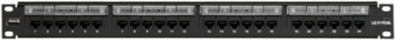 Cat 6 Flat Patch Panel, 24-Port, 1RU, 110-Style Termination, Black