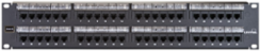 Cat 6 Flat Patch Panel, 48-Port, 2RU, Black with Magnifying Lens Label Holder