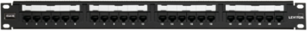 Cat 6 Flat Patch Panel 24-Port 1RU Black with Cable Management Bar